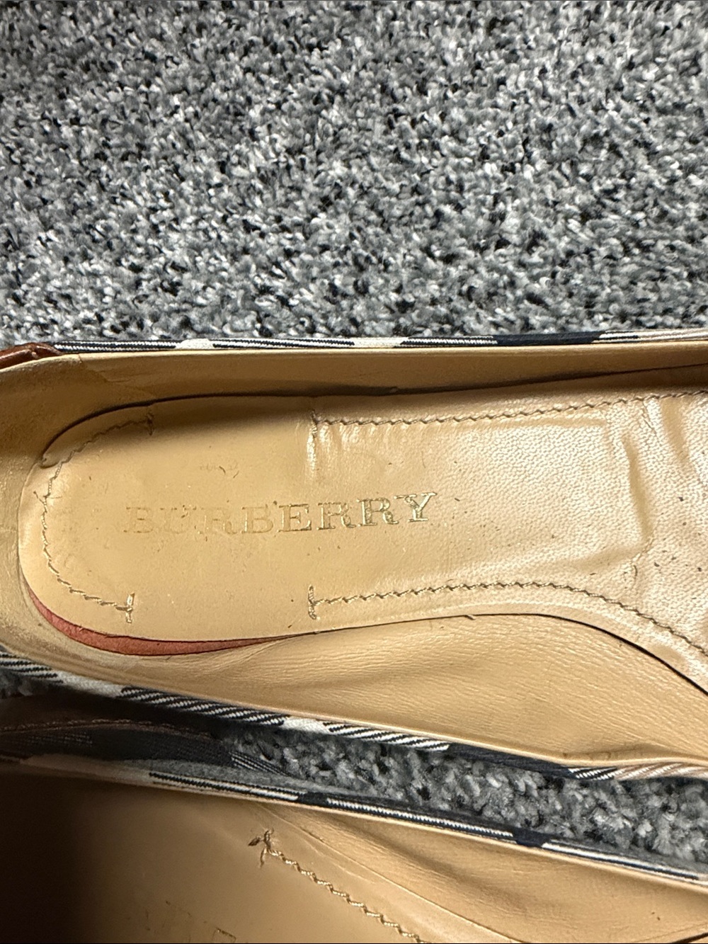 Burberry Tan Brown Leather & Beige Canvas Flats - Picture 3 of 7